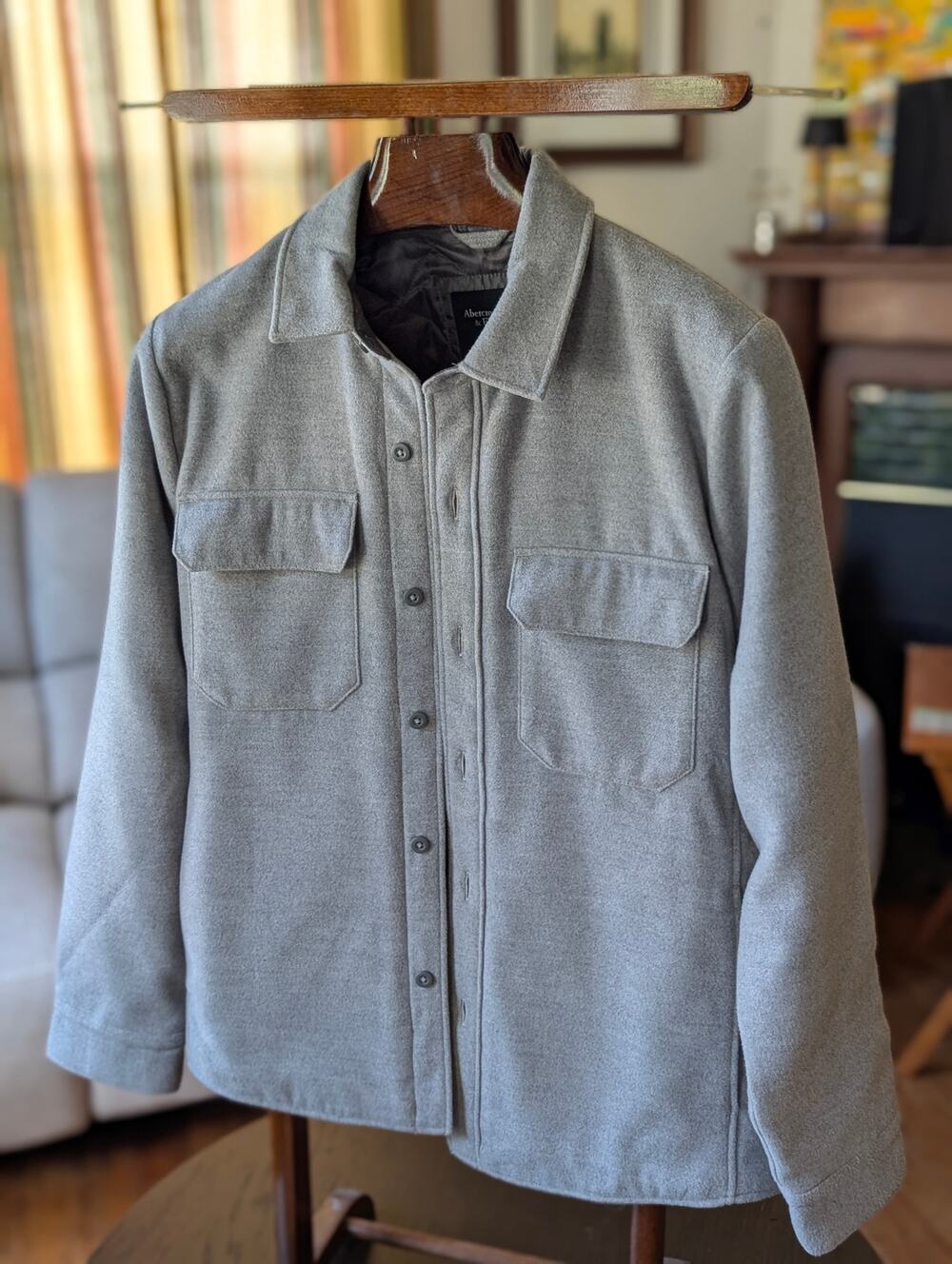 Abercrombie & Fitch Quilted Lined Wool Blend Shirt Jacket Shacket Grey Size L
